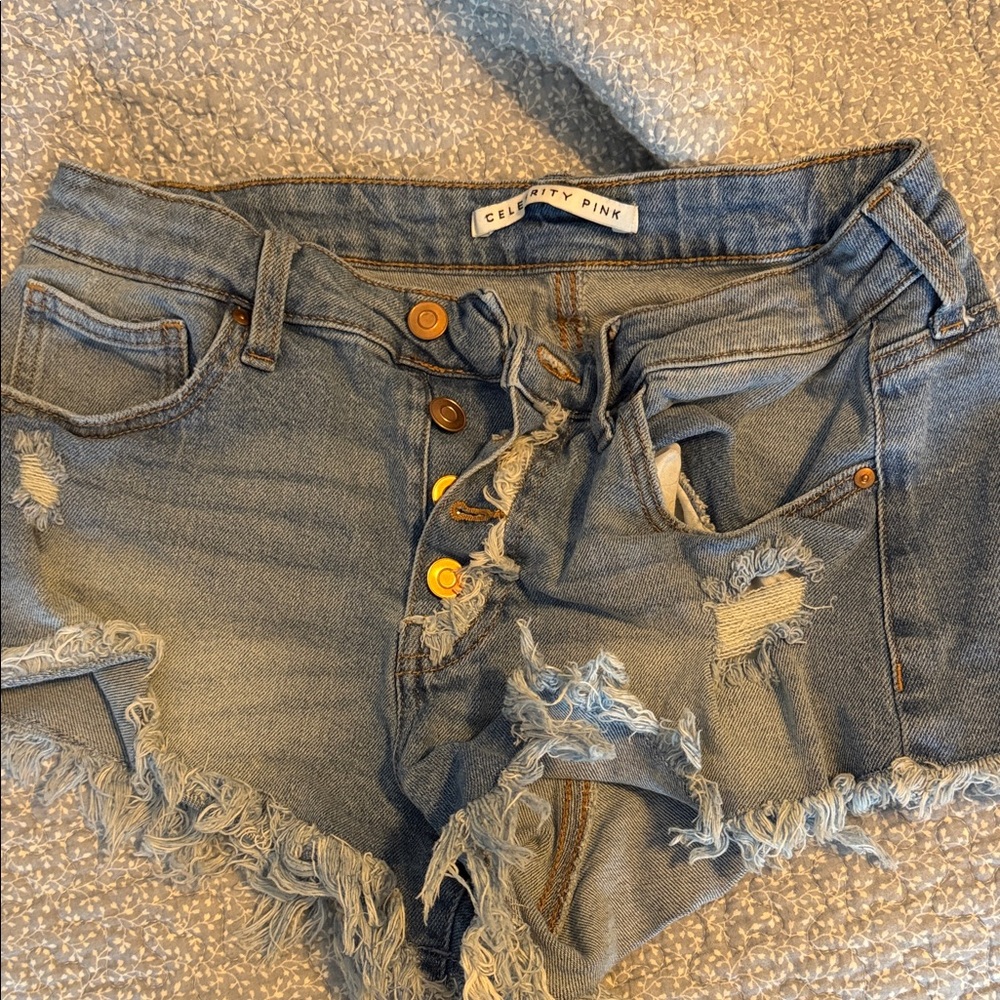 Celebrity Pink Distressed Light Blue Denim Jean Shorts